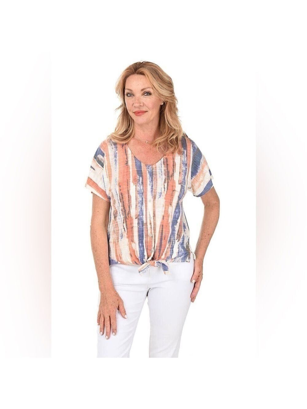 Zac & Rachel Striped Button Front Knotted Top